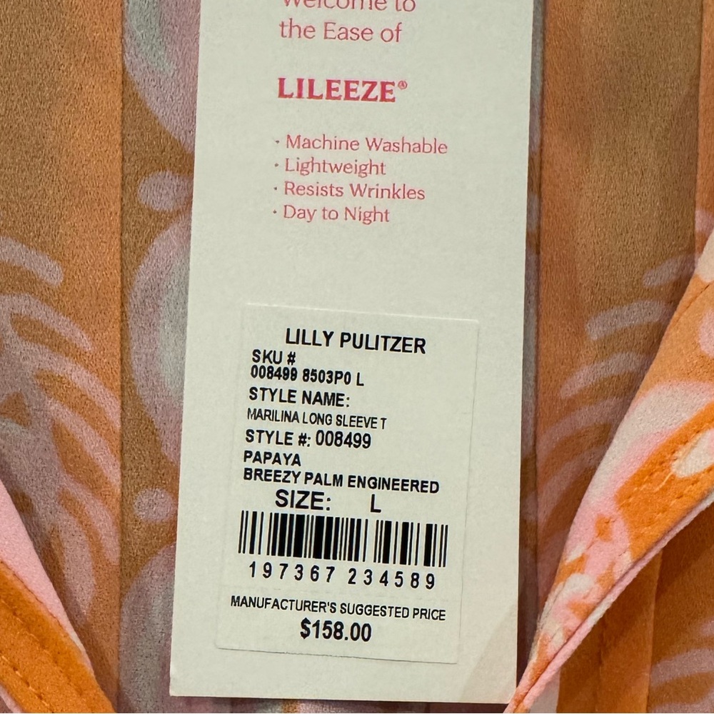 Lilly Pulitzer Marilina long sleeve Papaya breezy palm size L - Picture 2 of 4
